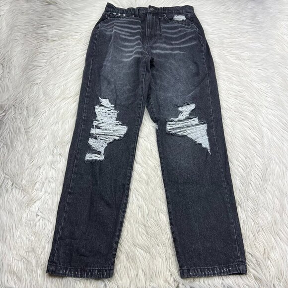RSQ Women's Black Wash Distressed High Waisted 90's Jean - Picture 1 of 9